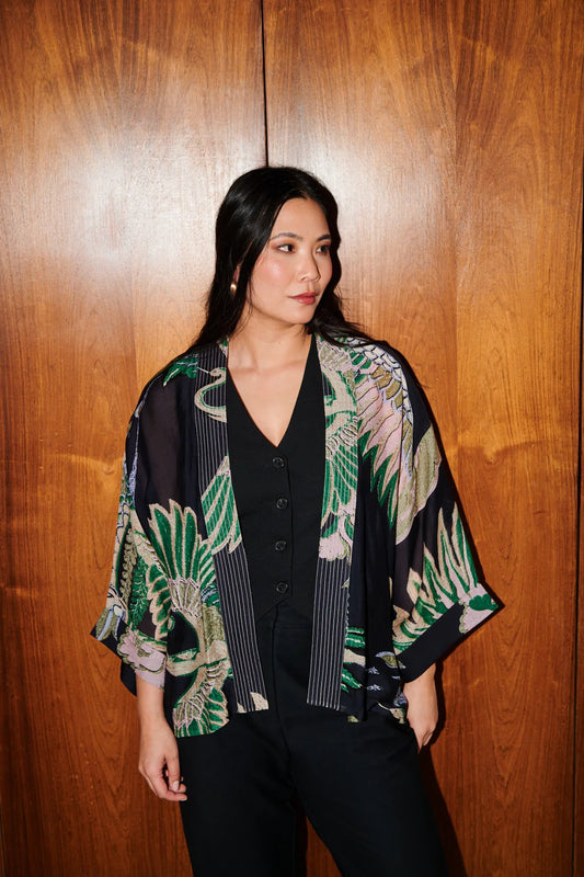 Crane emerald kimono
