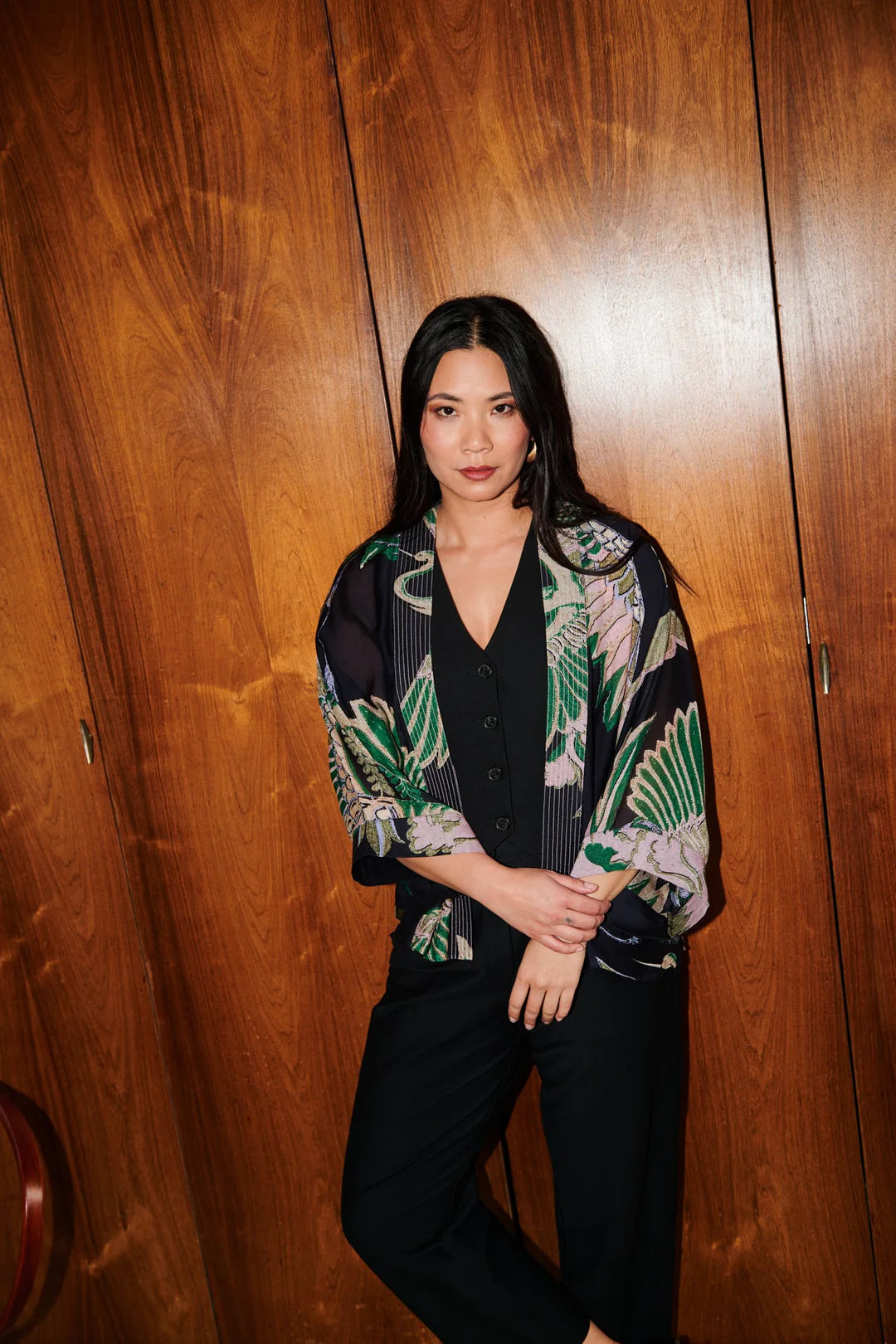 Crane emerald kimono