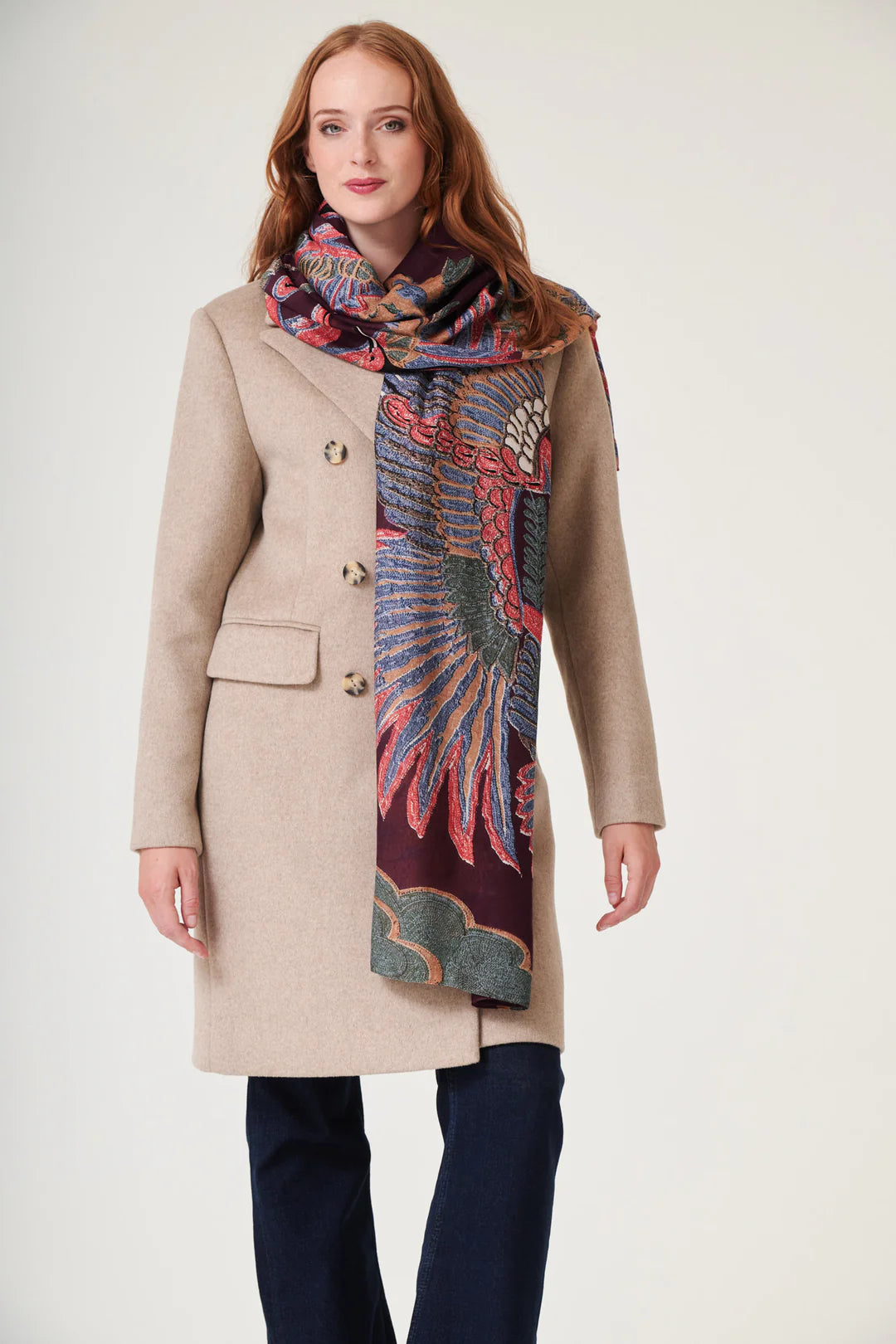 Crane plum scarf