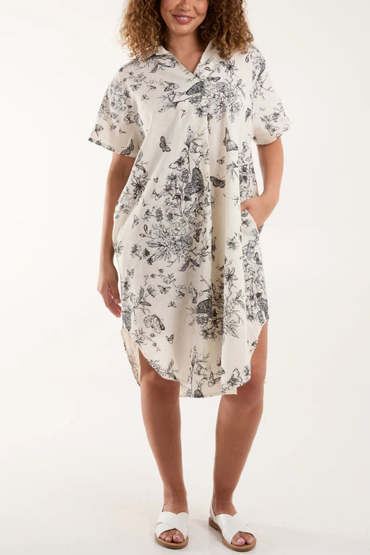 Linen butterfly print dress