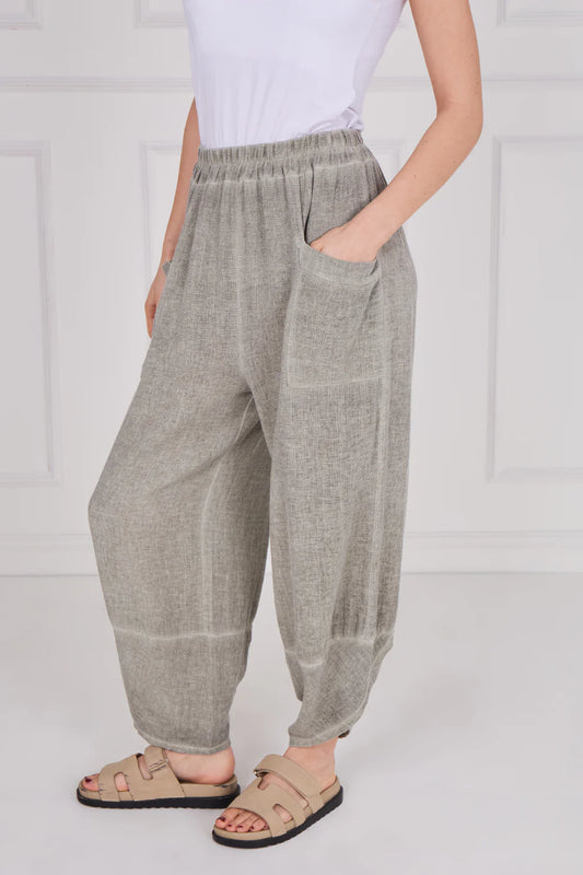 Washed Linen Barrel Trousers