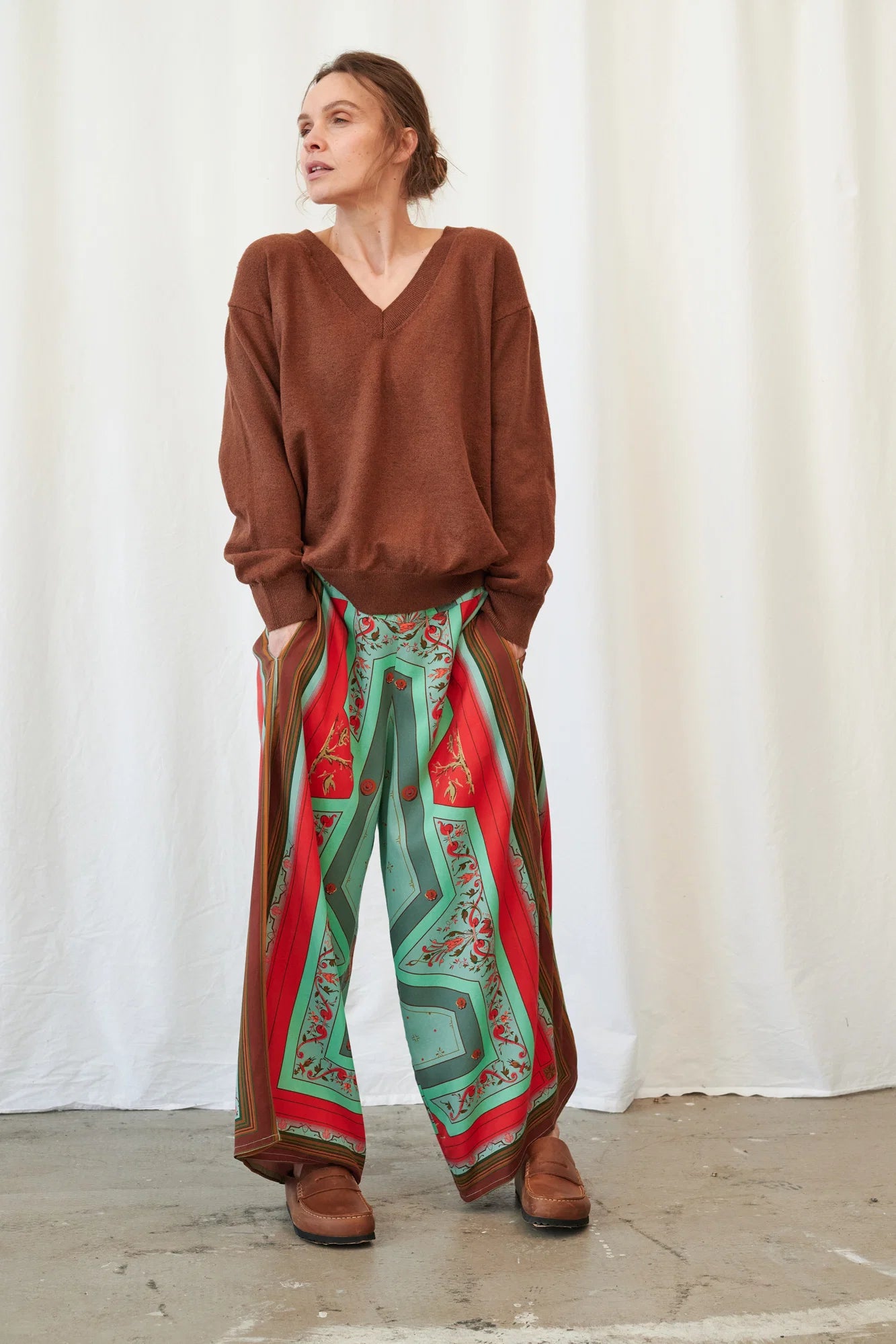 Fleur de Lys Aqua Palazzo Pants