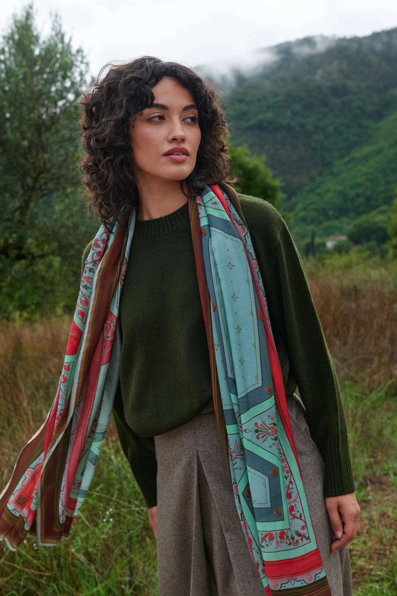 Fleur de Lys Aqua Scarf