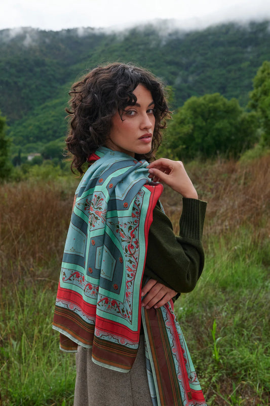 Fleur de Lys Aqua Scarf