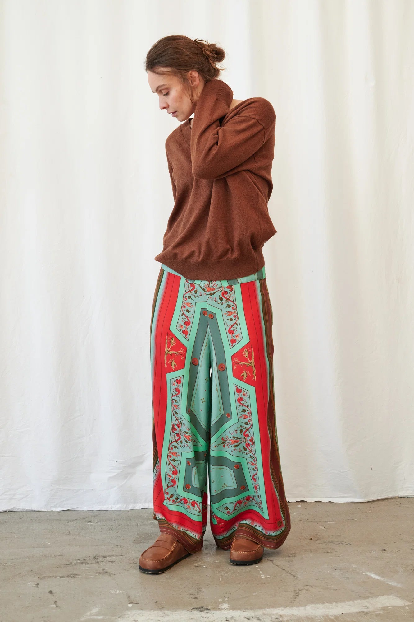 Fleur de Lys Aqua Palazzo Pants