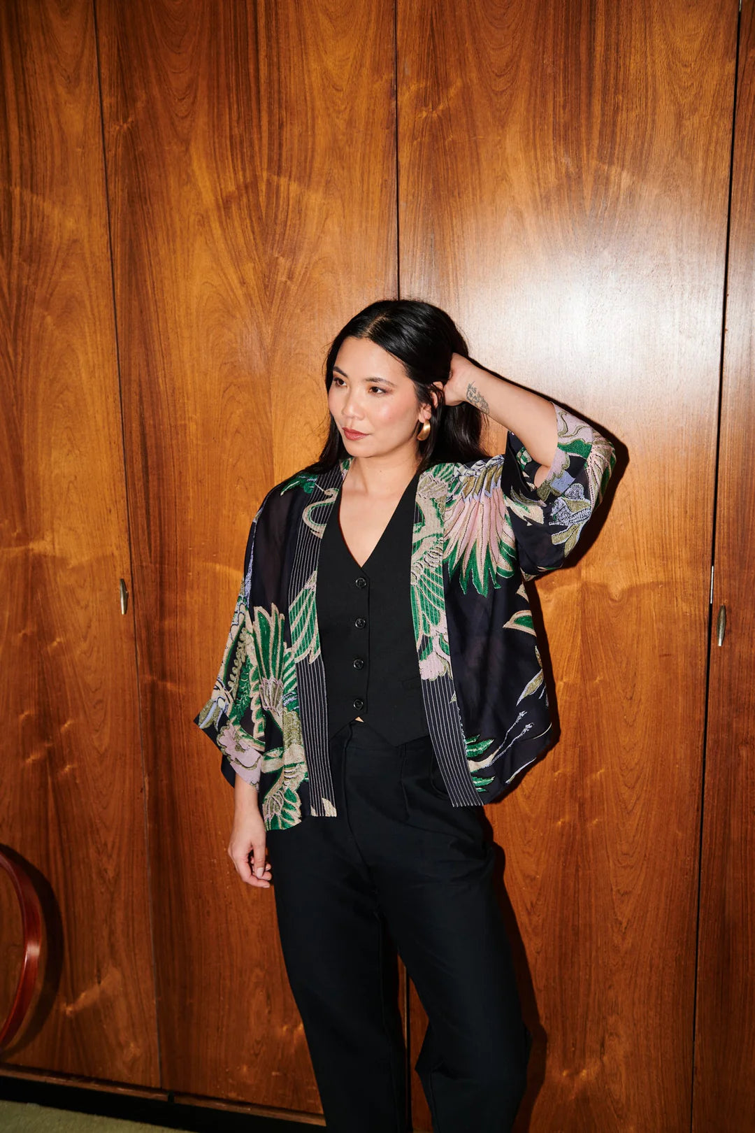 Crane emerald kimono