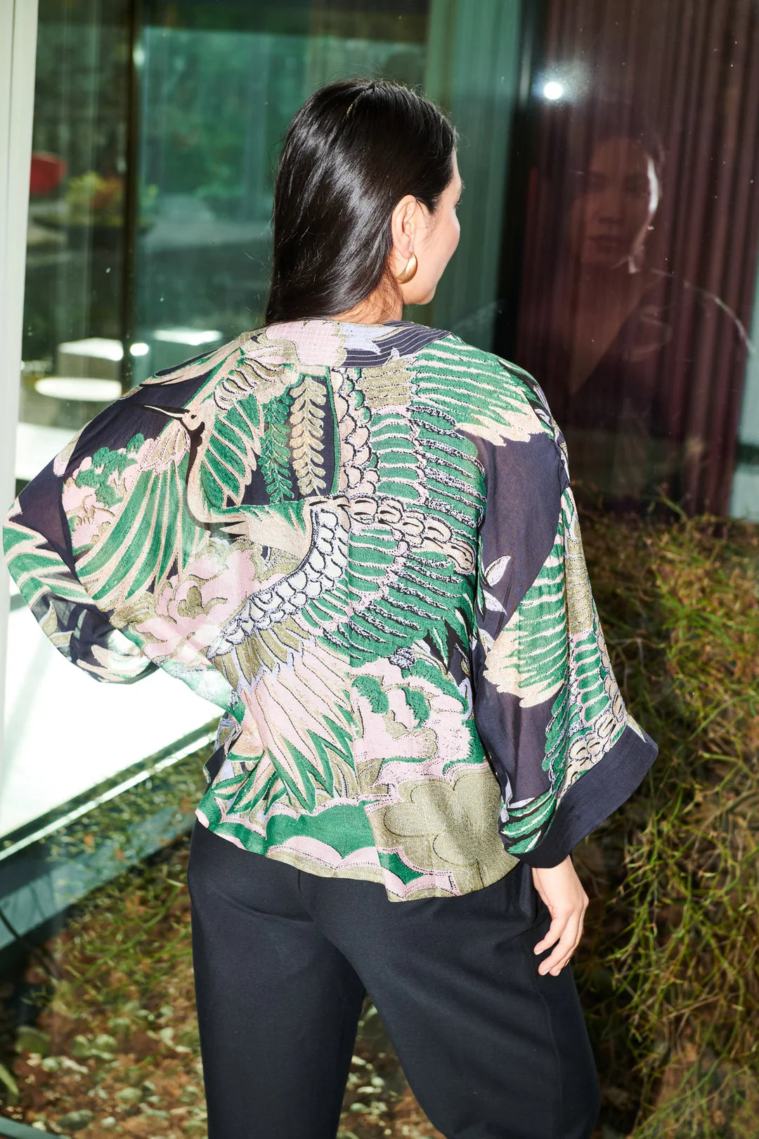 Crane emerald kimono