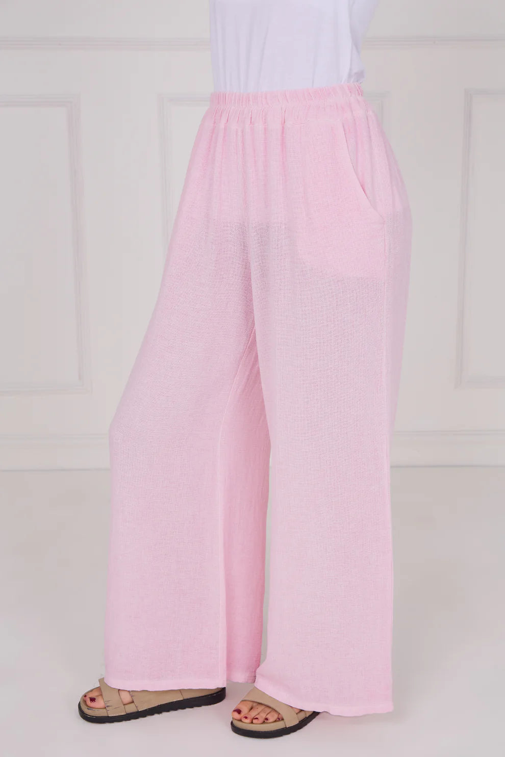 Washed linen wide leg trousers