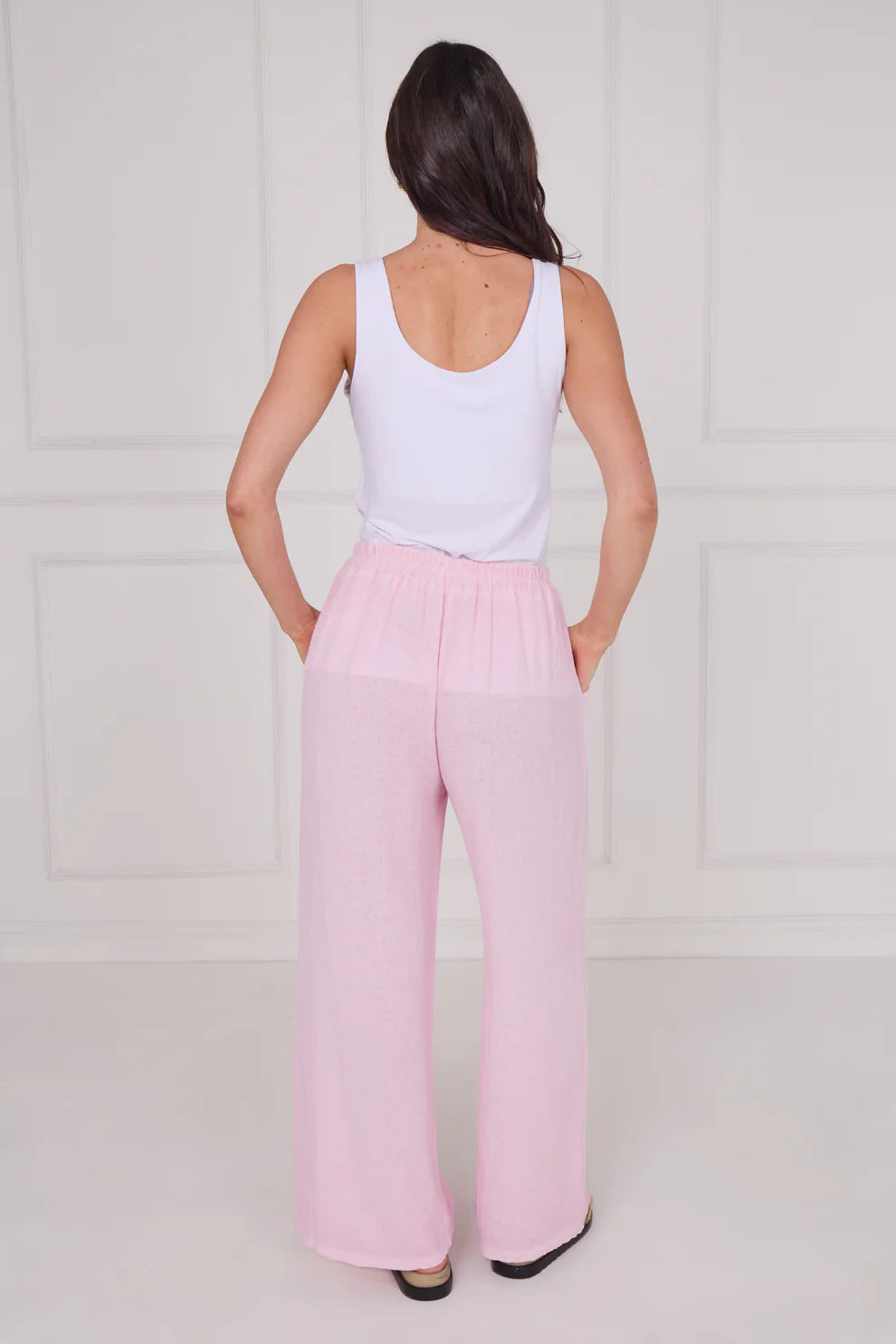 Washed linen wide leg trousers