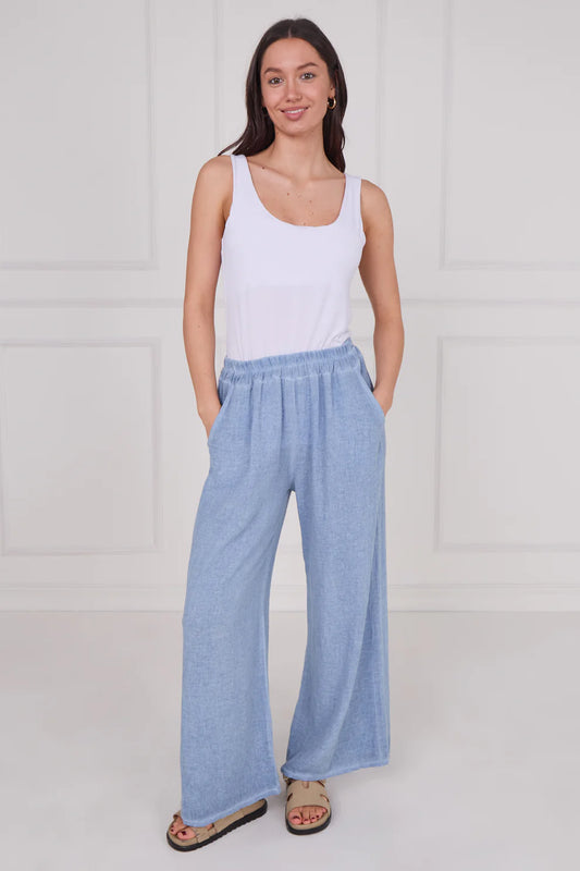Washed linen wide leg trousers