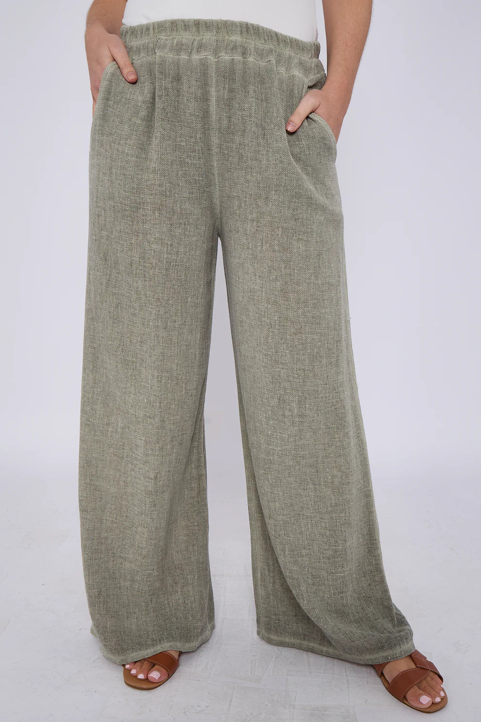 Washed linen wide leg trousers