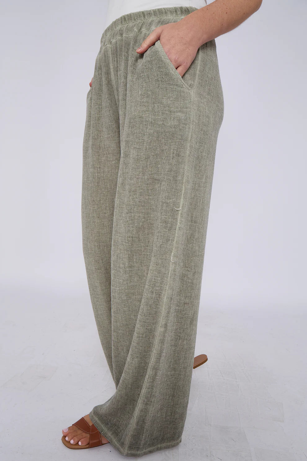 Washed linen wide leg trousers