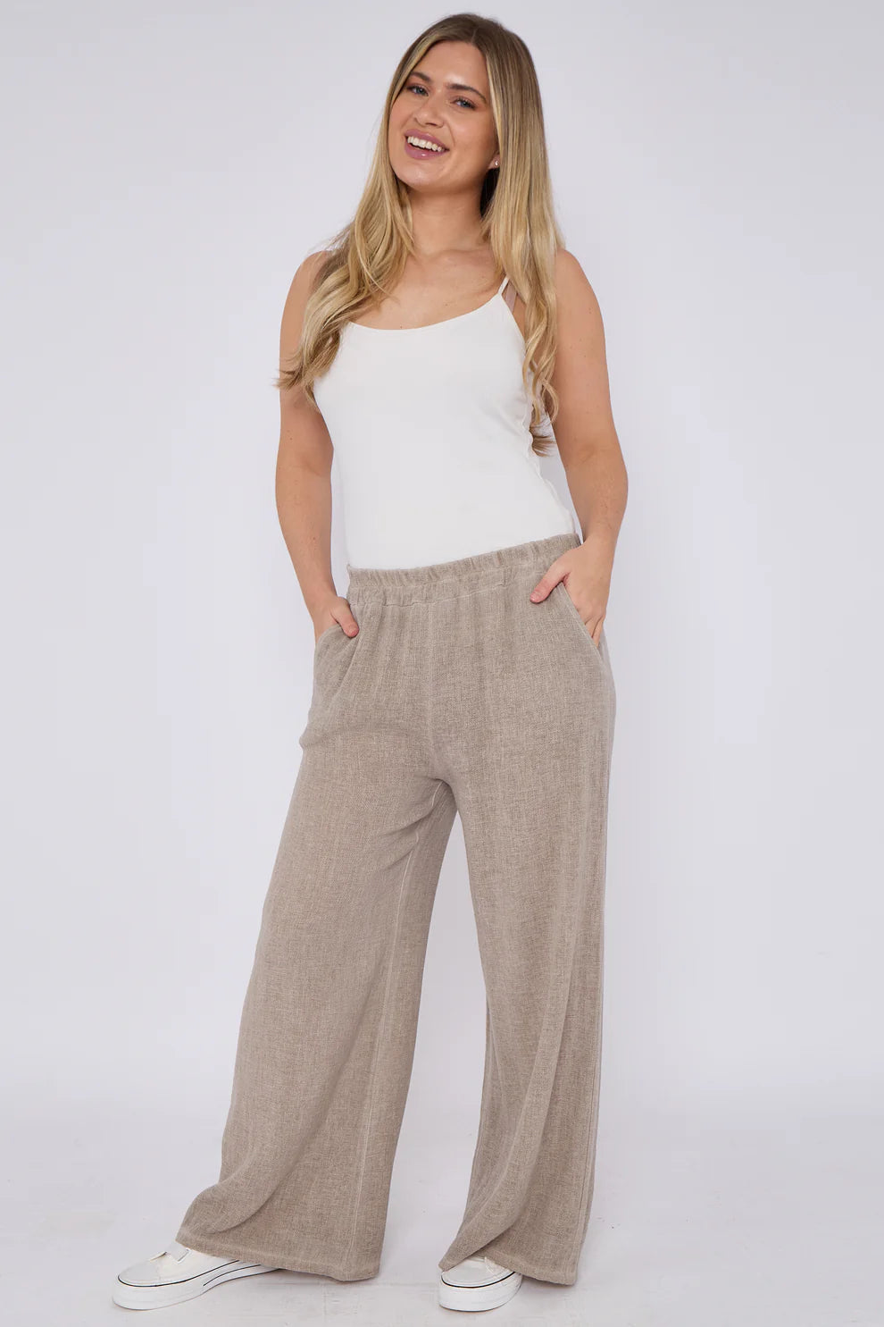 Washed linen wide leg trousers