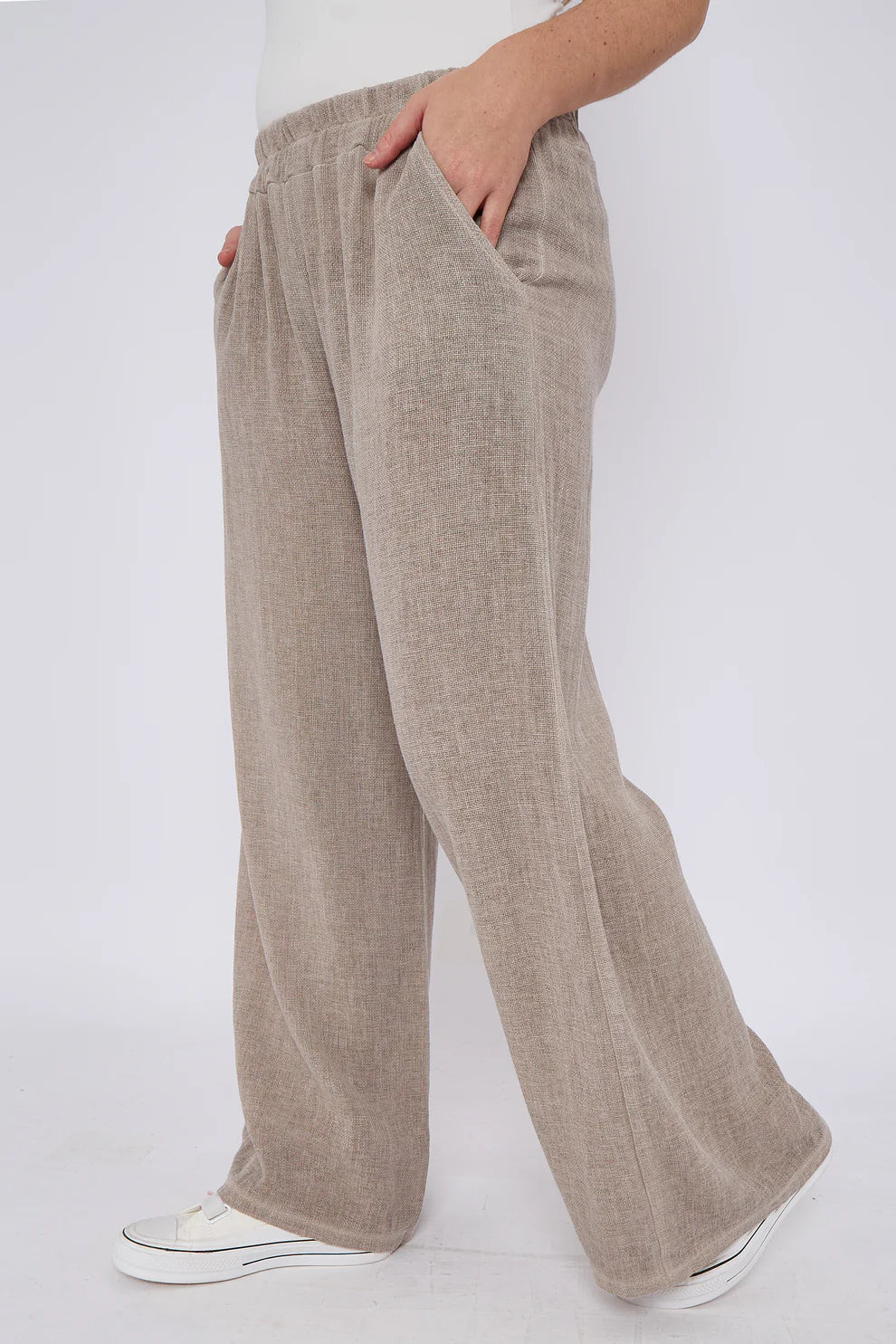 Washed linen wide leg trousers