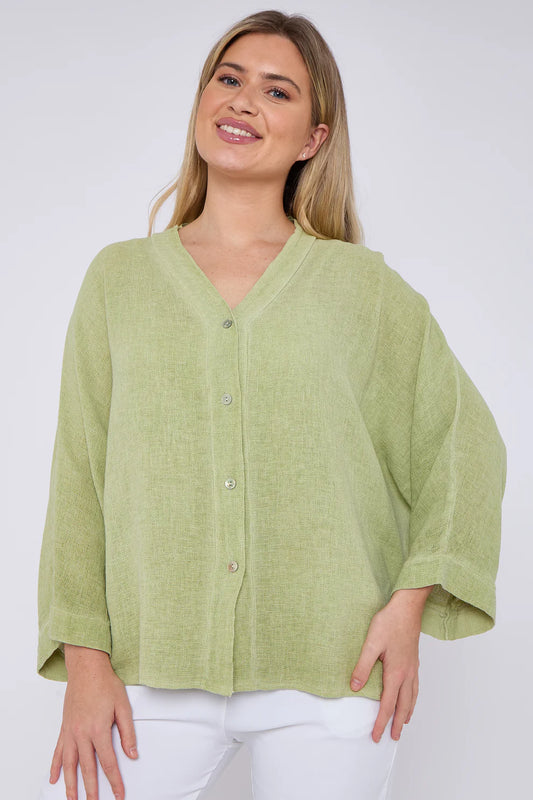 Luna Washed Linen Mix Button Top